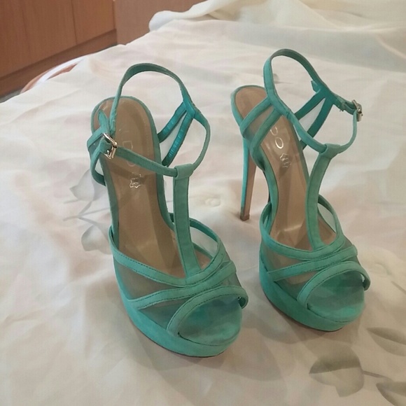 Aldo teal suede high heels sling - Picture 8 of 8